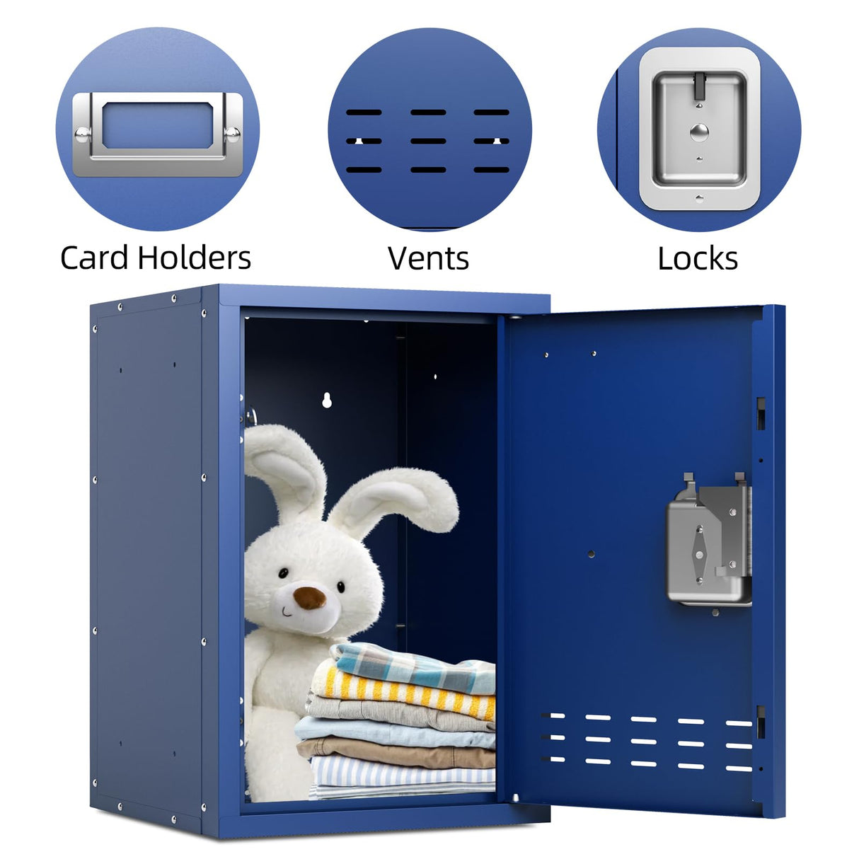 BUTISOW Metal Locker, Lockable Storage Cabinet With Shelf, 24" H Organizer for Kids Bedroom, School, Office, Playroom, Daycare, Garage (Blue) BUTISOW