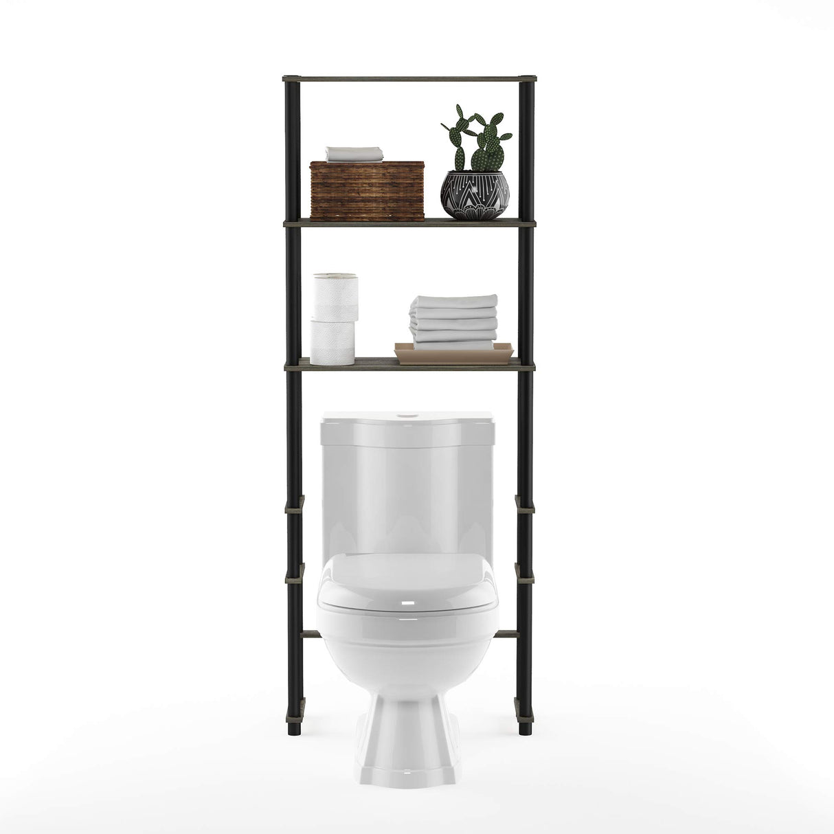 Furinno Turn-N-Tube with 3 Shelves Toilet Space Saver, French Oak Grey/Black Furinno