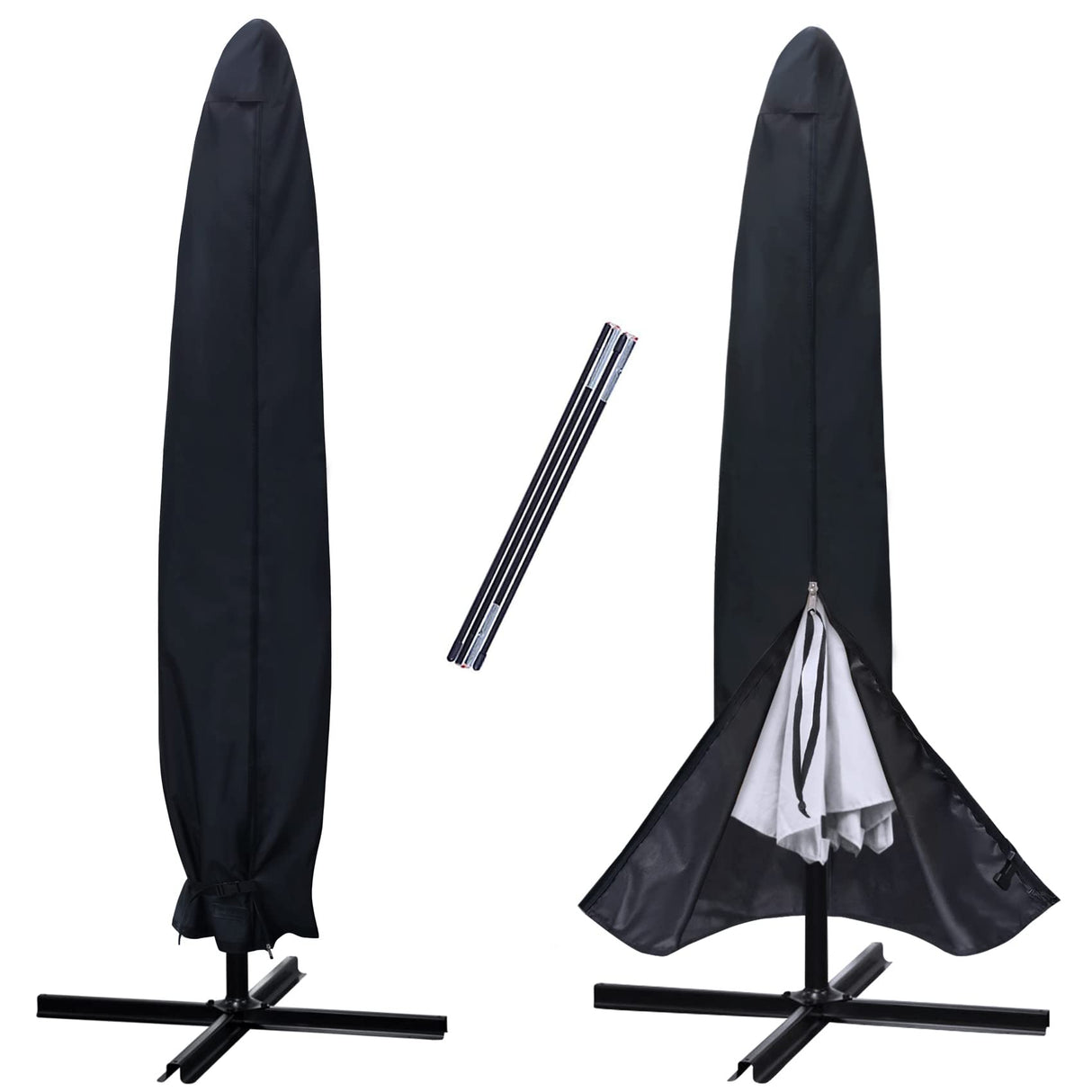NettyPro Umbrella Cover for 10ft to 12ft Outdoor Umbrellas, Fade Resistant Waterproof and Ripstop Market Umbrella Parasol Cover with Zipper and Rod, Black NettyPro
