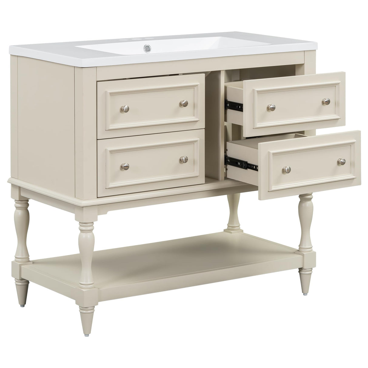 LUMISOL 36" Bathroom Vanity with Sink, Courtly Style Bathroom Vanities with 4 Drawers & Open Shelf, Single Bathroom Vanity with Undermount Sink, Solid Wood Bathroom Cabinet, Beige LUMISOL
