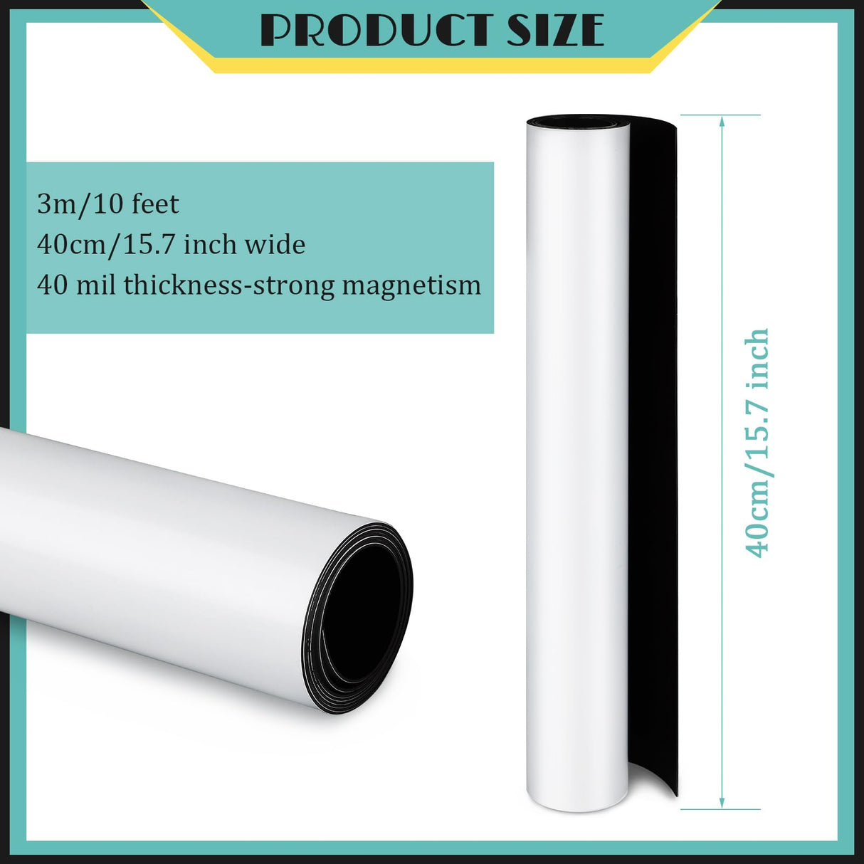 Eersida White Surface Magnet Roll Car Magnet Sheets Flexible Magnetic Sign Magnet Vinyl Roll Blank Magnet Sheets Magnetic Signs for Vehicles DIY Craft Projects(16 Inch x 10 Feet, 40 Mil) Eersida
