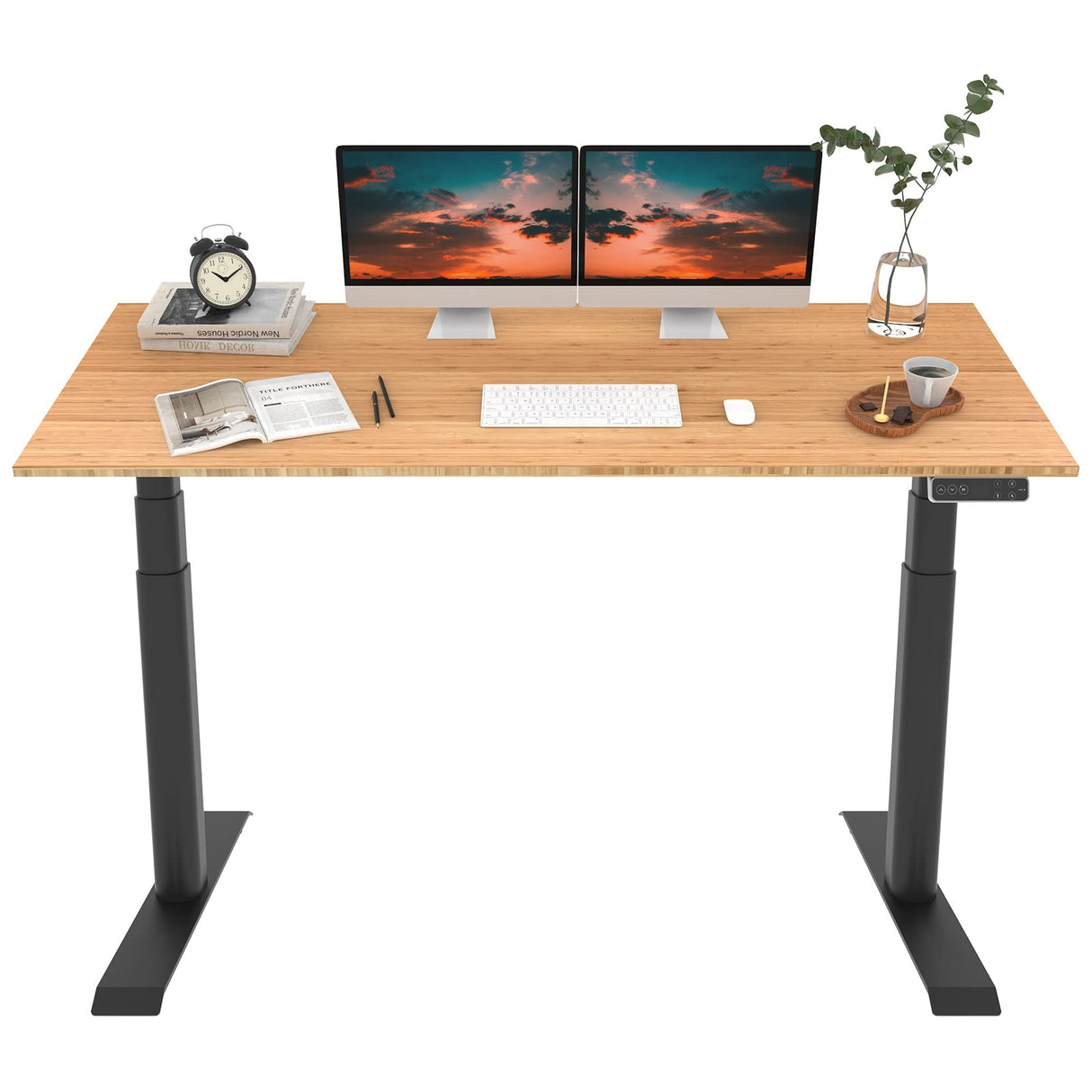 FLEXISPOT E8 Dual Motor 3 Stages Bamboo Electric Standing Desk 72x30 Inch Oval Leg Whole-Piece Board Height Adjustable Desk Electric Stand Up Desk Sit Stand Desk (Black Frame + Bamboo Desktop) FLEXISPOT