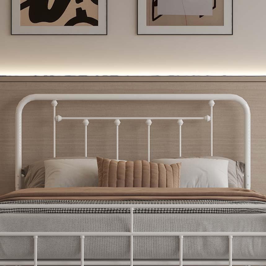 EtherealZYF Metal Headboard Full Size Headboard Metal Construction, Rustic Farmhouse Style, Effortless Assembly, Steel Headboard for Bedroom White EtherealZYF