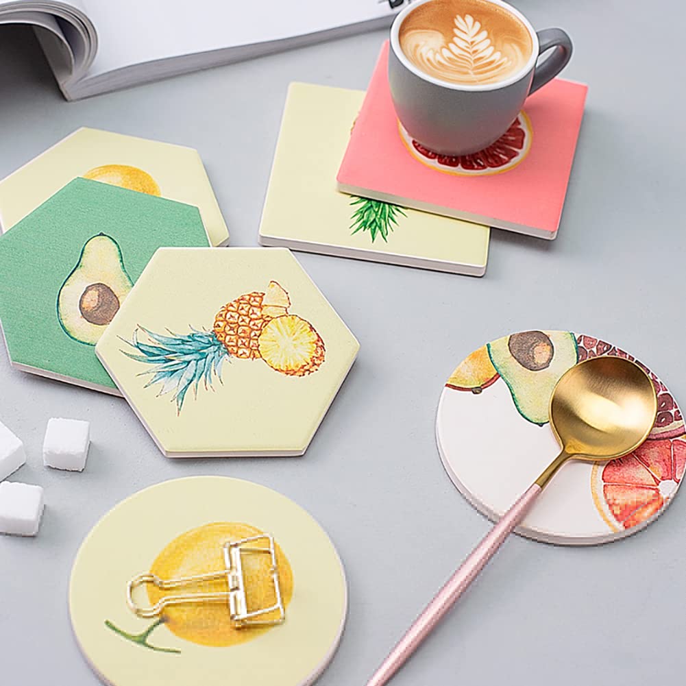 Sublimation Blanks Coasters for Drinks, Ceramic Drink Coaster with Cork Backing Pads Heat Transfer Cup Coaster for DIY Crafts Painting Home Decor, 6pcs Hexagon HooAMI