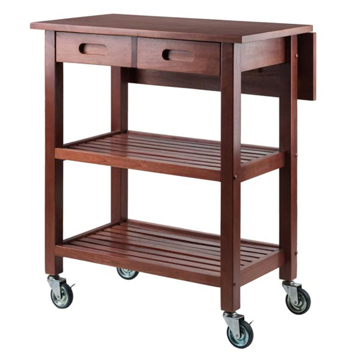 Winsome 94734 Jonathan 2 Drawer Rolling Kitchen Cart in Walnut Winsome