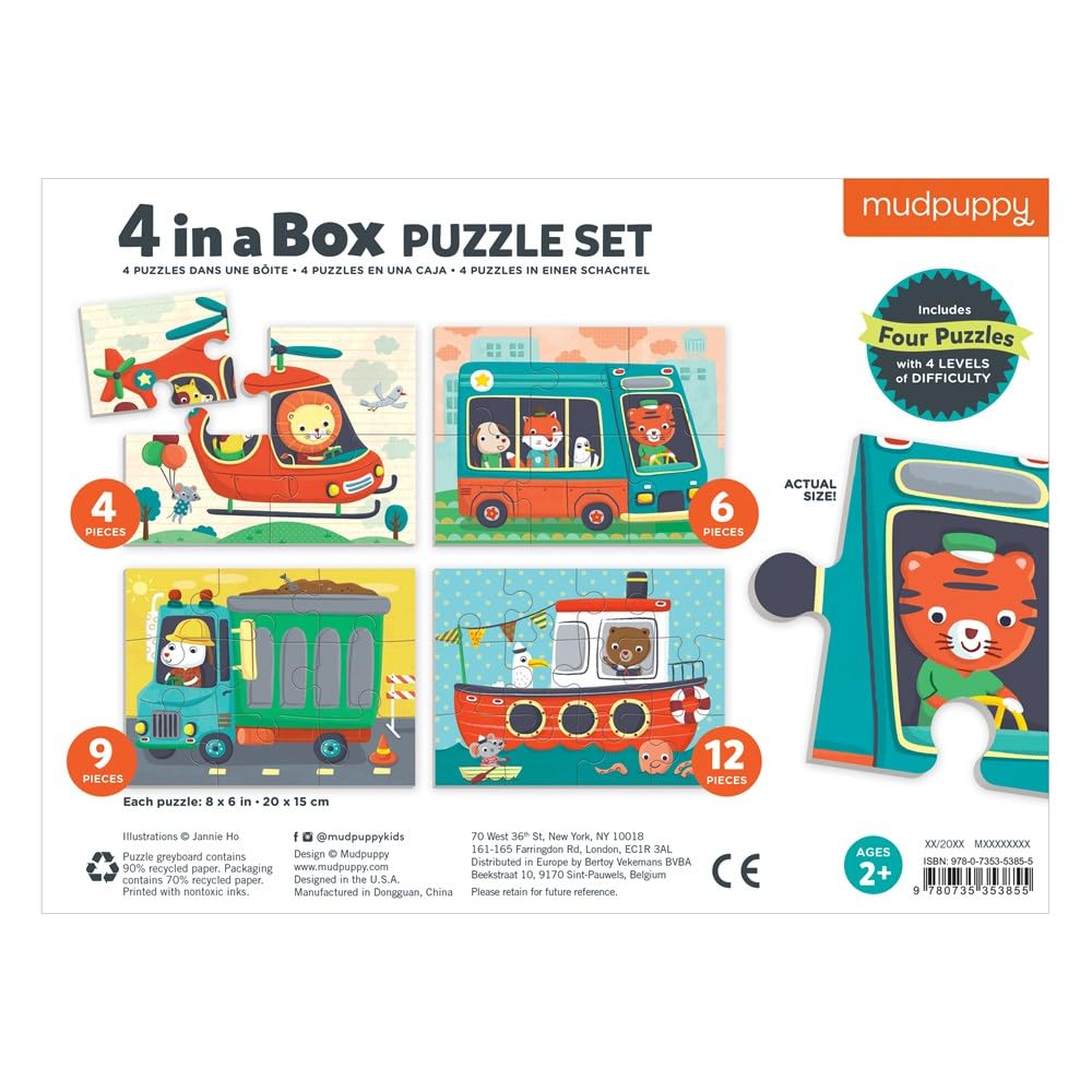 Mudpuppy Transportation 4-in-A-Box Puzzle Set, 12 Mudpuppy