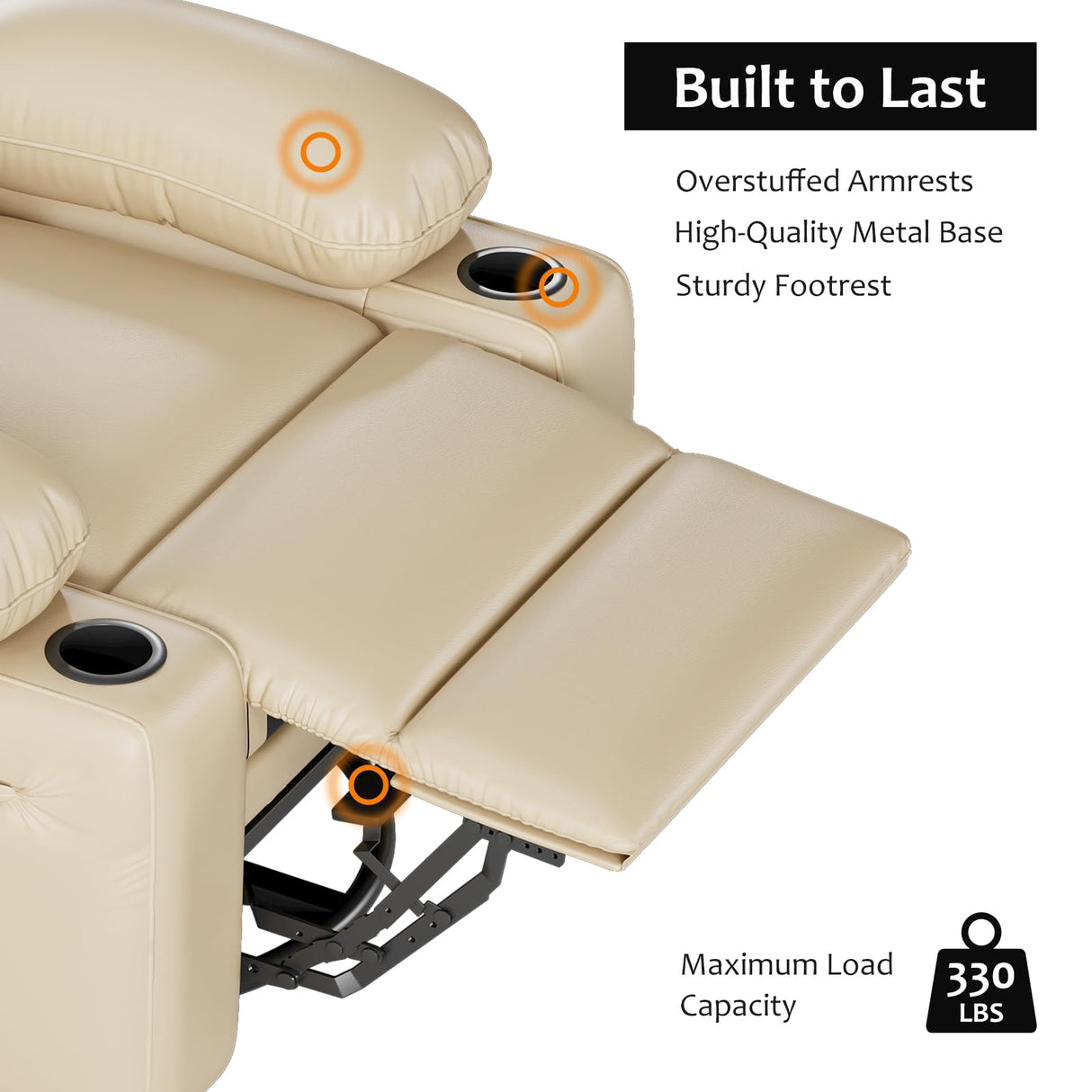 GarveeHome Leather Recliner Chair, Manual Recliner w/Comfortable Arms and Cup Holders for Living Room CF8011 - Beige, Medium GarveeHome