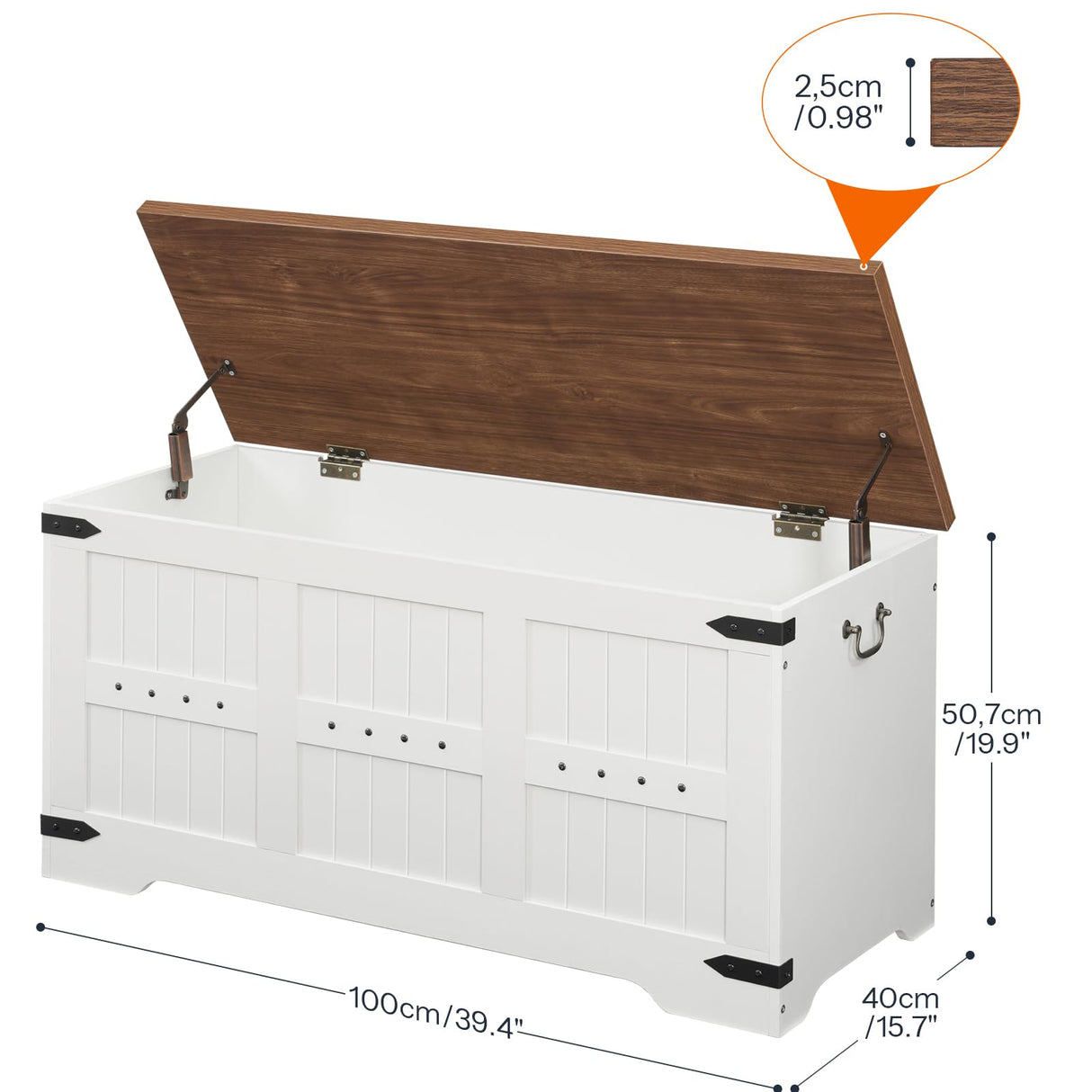 HOOBRO Toy Box, Storage Bench with Safety Hinges, Wooden Toy Chest, 39.4" Farmhouse Storage Chest, for Entryway, Bedroom, Living Room, White and Walnut WH507CW01 HOOBRO