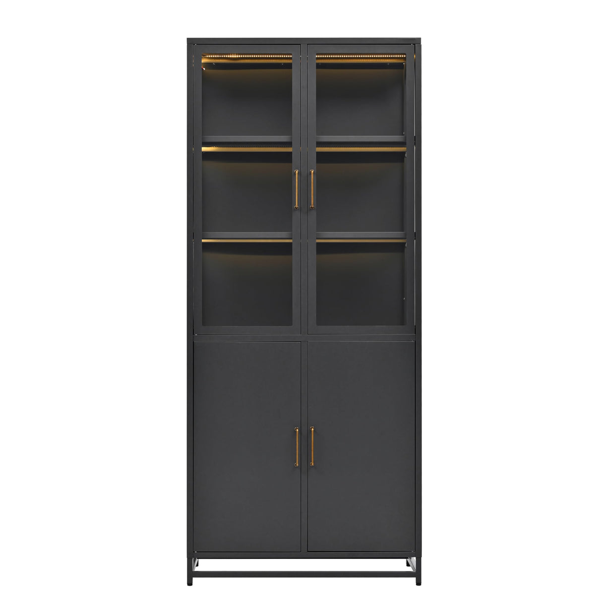 Virubi 76.75'' Tall Display Cabinet with Lights and Storage, Steel Curio Cabinet with Glass Doors, 3-Sided Glass, LED Lights for Hallways, Living Room, Kitchen, Home Decor and Office (Black) Virubi