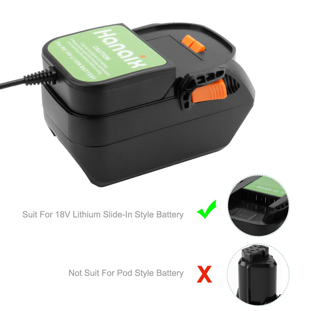 Hanaix 18V Lithium Battery Charger for Ridgid R840087 R840083 R840085 R840086 R840089 AC840085 AC840086 AC840089 for Ridgid 18V Battery Charger (Only fit for Lithium Battery) Hanaix