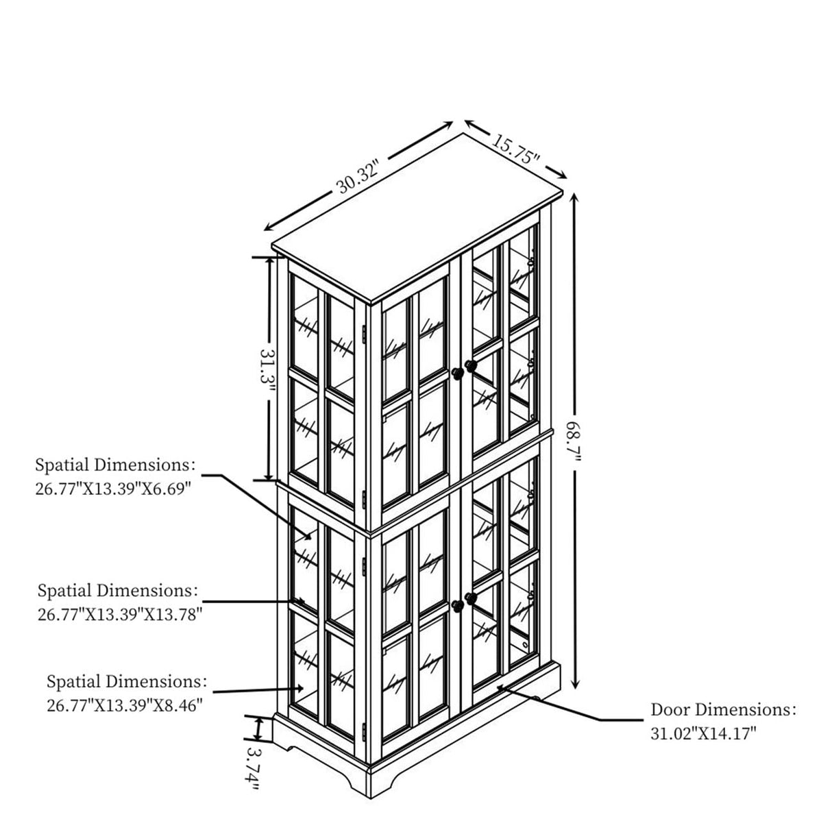 YiaFurio Antique Display Cabinet with Glass Doors & Lights & Adjustable Shelves,Corner Curio Cabinet with Wood Frame for Kitchen,Living Room,Office Light Bulb Include YiaFurio