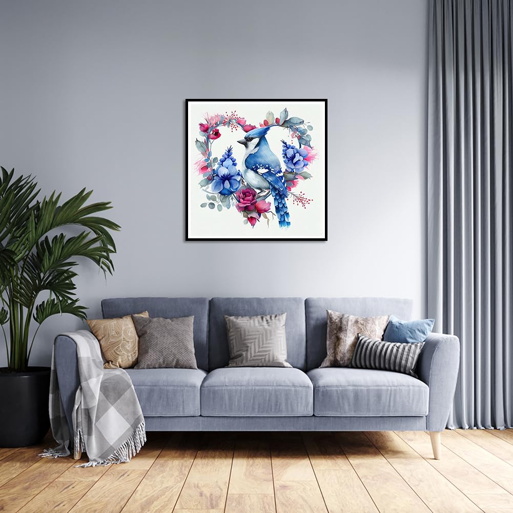 PFFNGPEN Diamond Painting Kits for Adults, 5D DIY Blue Bird Diamond Art Kits for Beginners, Full Drill Round Diamond Art for Home Wall Decor, Wreath, 12x12 inch PFFNGPEN