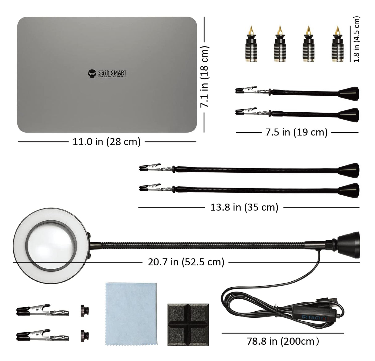 SainSmart Magnetic Helping Hands Soldering Station with an 11.1 x 7.1 Inch Larger Base, 5X LED Magnifying Lamp, 4 PCB Circuit Board Holder & 4 Flexible Magnetic Helping Hands SainSmart
