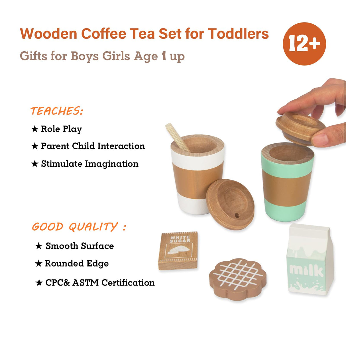 WOODENFUN Pretend Play Coffee Cup Toys,Wooden Play Kitchen Accessories,Fake Food Play for Kids Kitchen,Educational Toy for Toddler Children Birthday Gift WOODENFUN