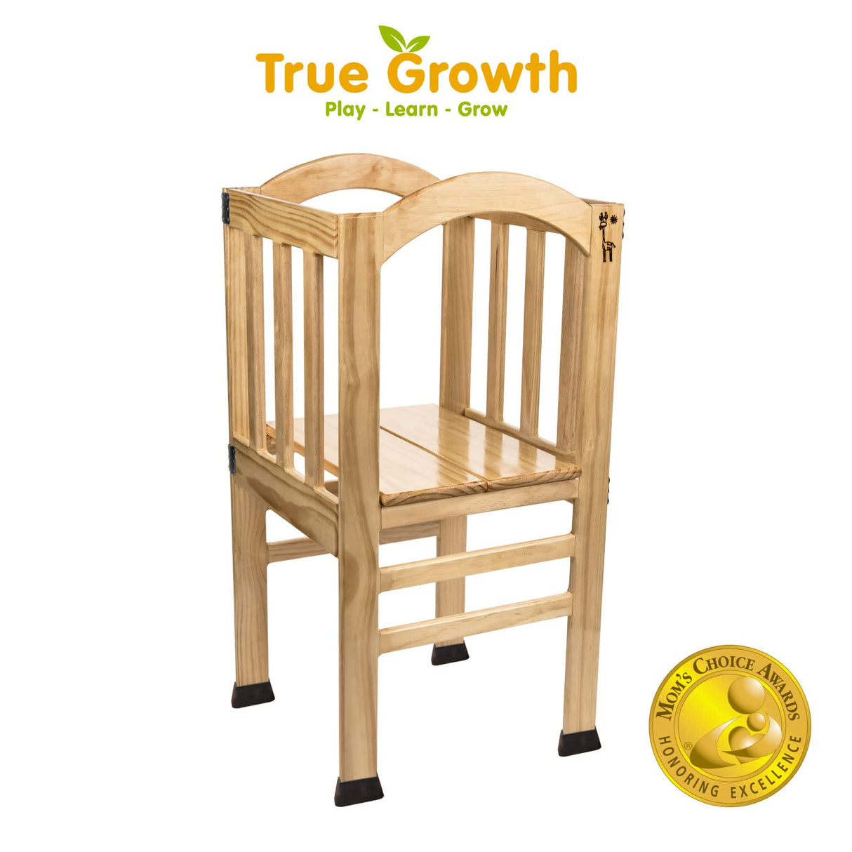 True Tot Toddler Tower - Folding Montessori Kitchen Stool for Children | Safety Rail & Non-Slip Rubber Feet | Adjustable Height | Solid Wood Construction Supports up to 100 lbs | Foldable for Storage True Growth Play - Learn - Grow