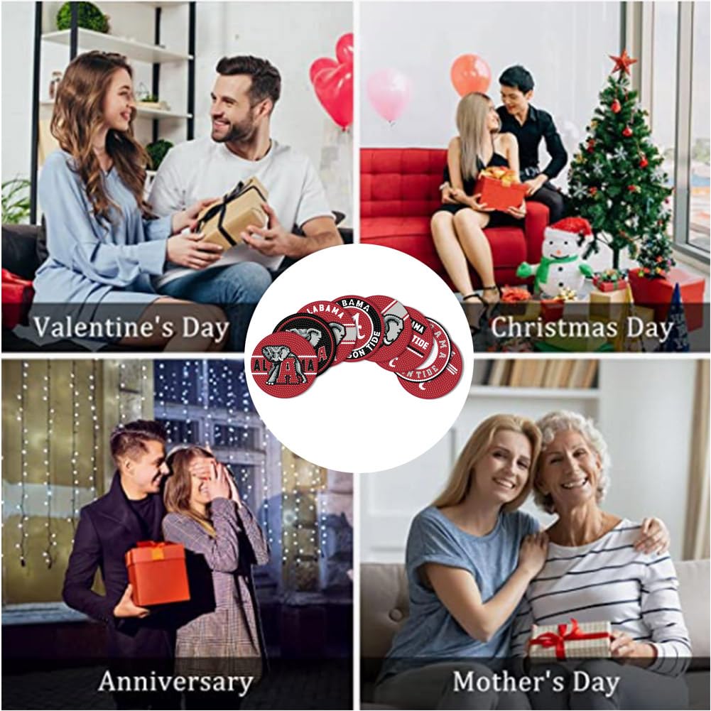 Bartogro 8 Pcs College Football Diamond Art Coasters Kits with Holder, Diamond Painting Coaster Kits DIY Crafts for Adults Diamond Art Painting Kits Supplies for Alabama Gift Bartogro