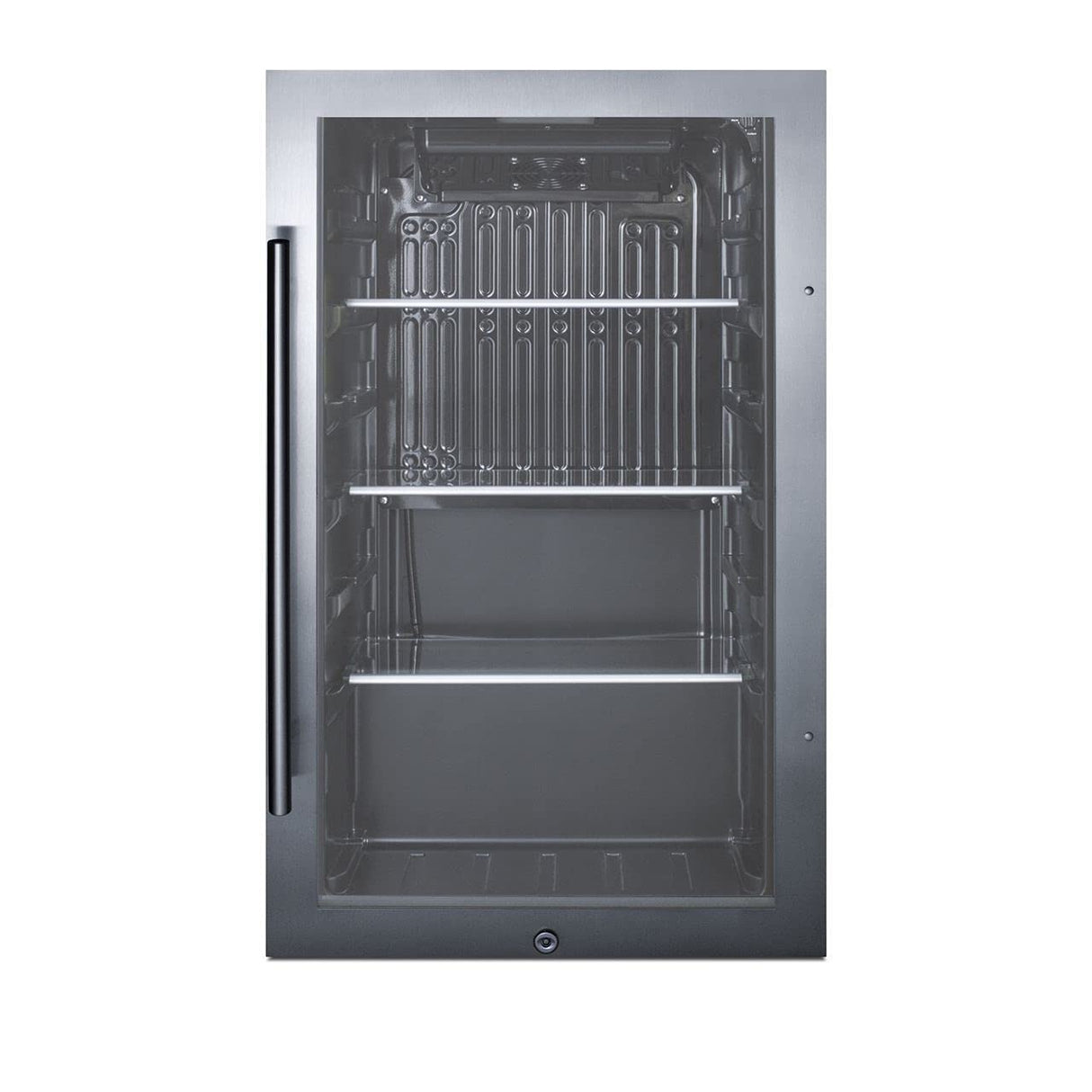 Summit Appliance SPR488BOS Commercially Approved Shallow Depth Indoor/Outdoor Beverage Cooler, Seamless Stainless Steel Door Trim, Glass Door, Black Interior, Front Lock, and Dial Thermostat Summit Appliance