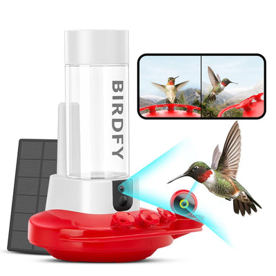 NETVUE Birdfy Hummingbird Feeder with Camera - 2K Dual Smart Cameras Solar Powered, Close-Up Bird Watching, Lifetime-Free AI Identify Hummingbird, Ant Moat & Instant Notifications (20 Ounces)