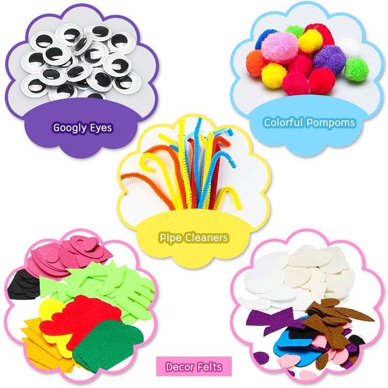 WATINC 12Pcs Hand Puppet Making Kit for Kids Art Craft Felt Sock Puppet Toys Creative DIY Make Your Own Puppets Pompoms Storytelling Role Play Party Supplies for Girls Boys WATINC