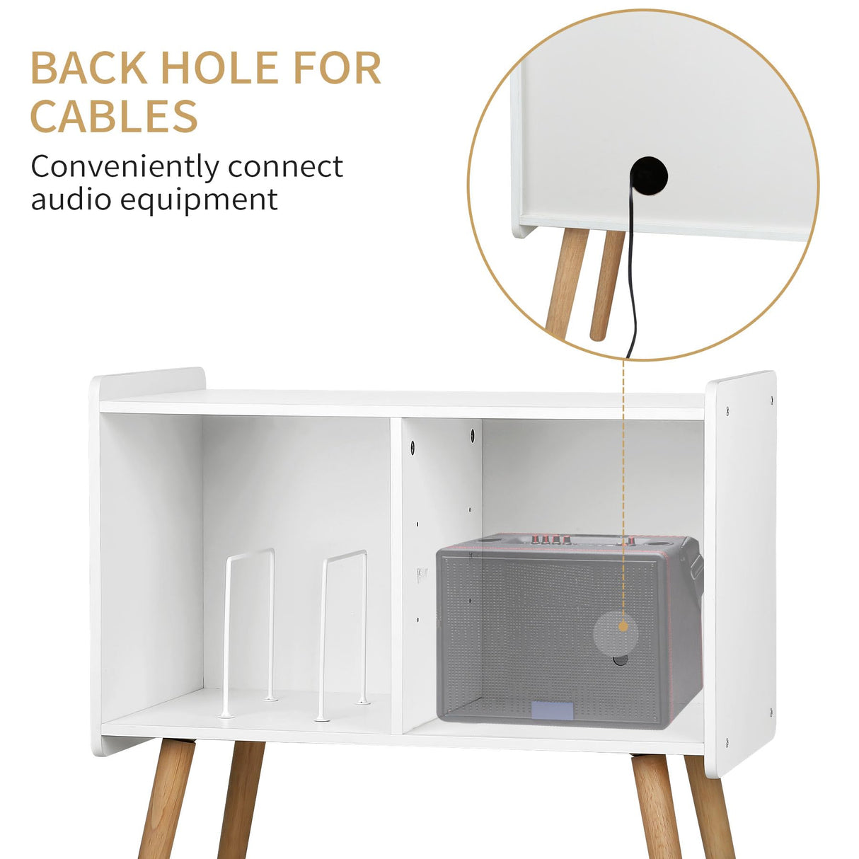 Possile Mid-Century Record Player Stand, Vinyl Record Cabinet Holder with Storage Up to 100 Albums, Record Player Table for Living Room Bedroom Office, Turntable Stand with Wood Legs, White Possile