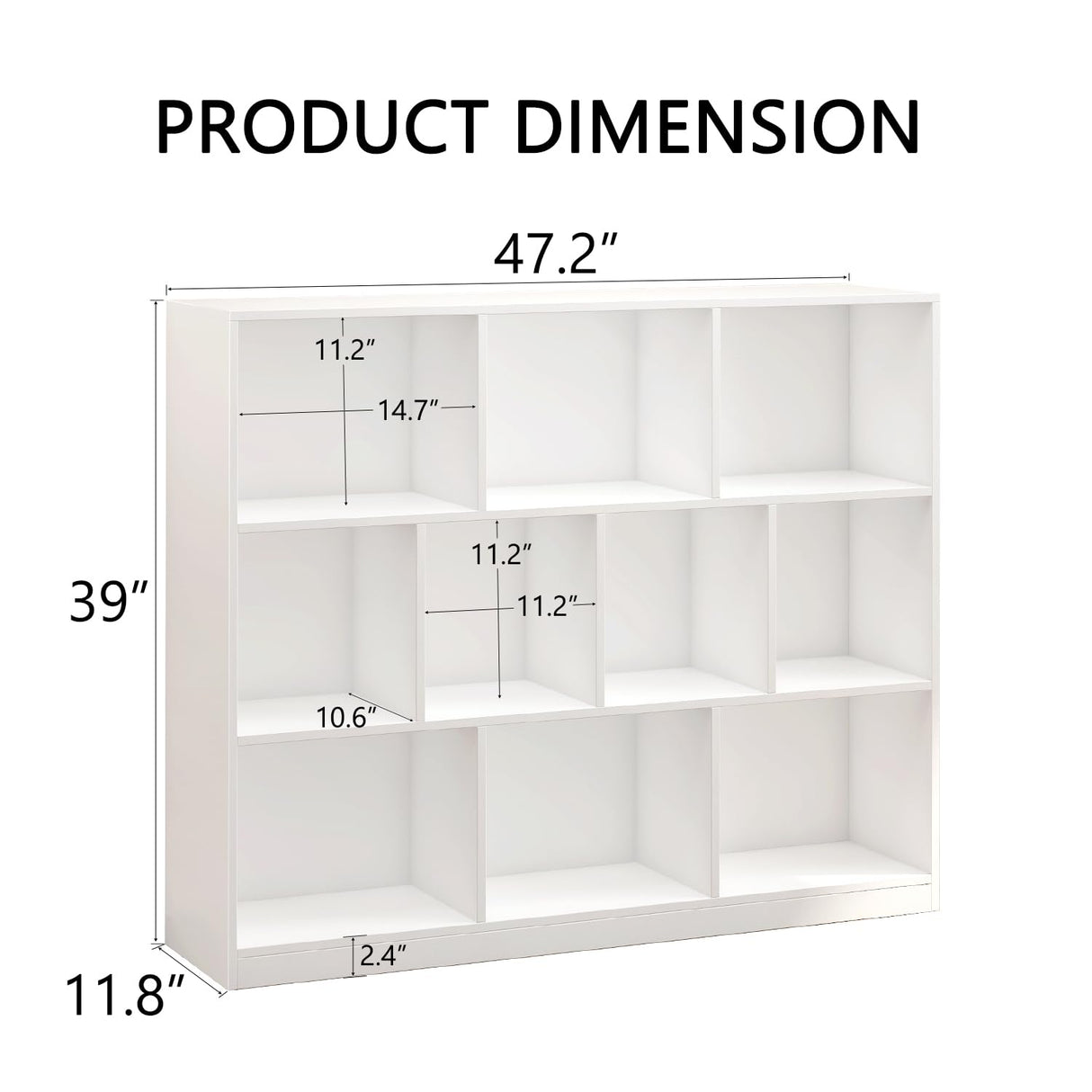NewBeth Wooden 10 Cube Book Shelf with Base,3 Tier Freestanding Horizontal Bookshelf, Open Bookcase Cube Shelf Storage Organizer for Bedroom, Living Room, Office, Study Room, White NewBeth