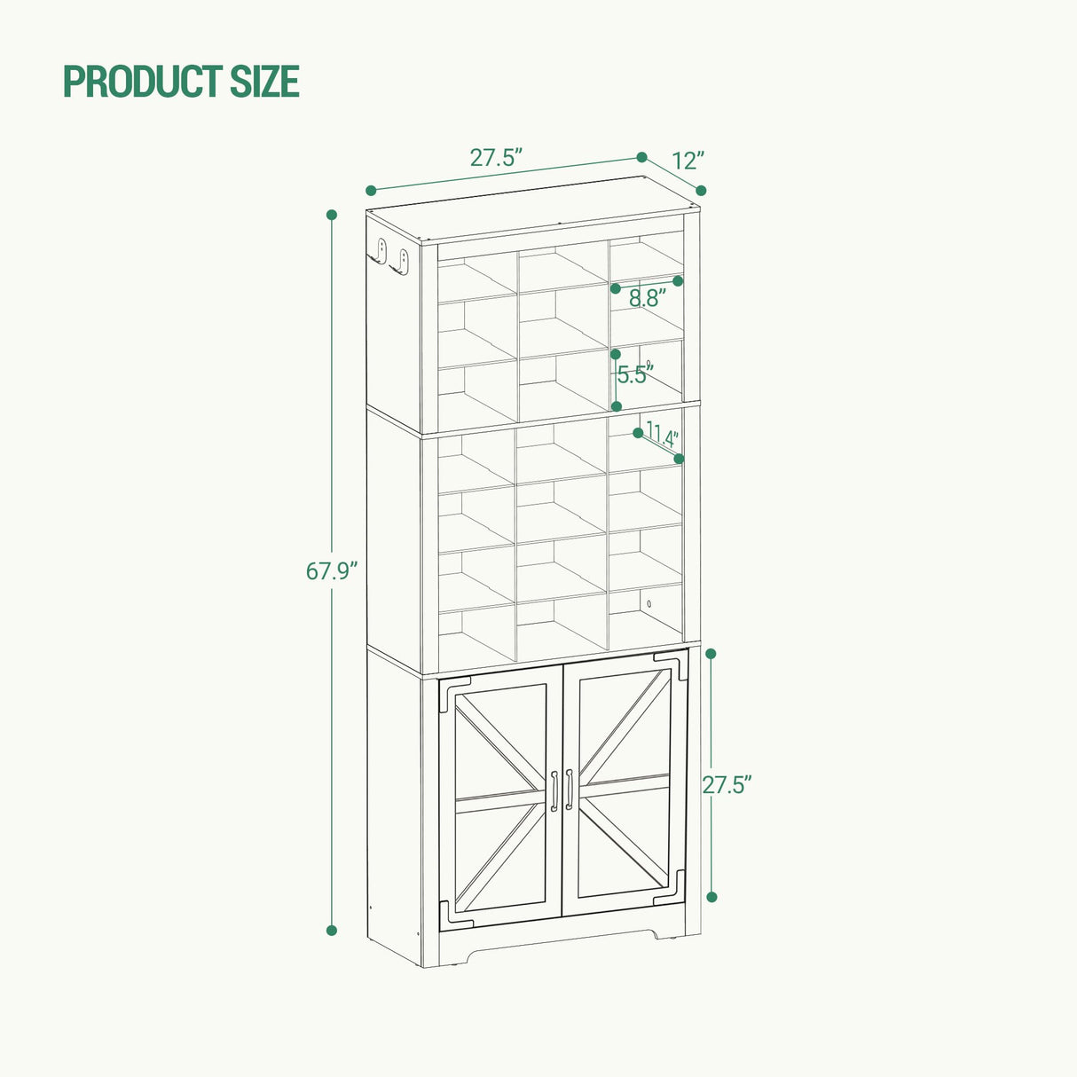 Hzuaneri Shoe Storage Cabinet with Doors, 30 Pairs Free Standing Closet Organizer, 8.8" Widened Cell Wood Shoe Shelves, 10 Tiers Vertical Shoe Rack for Entryway, Bedroom, Rustic White SR20914X Hzuaneri
