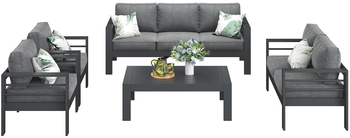 LayinSun Outdoor Aluminum Furniture Set, 5 Pieces Patio Sectional Conversation Chat Sofa Modern Seating Set with Coffee Table LayinSun