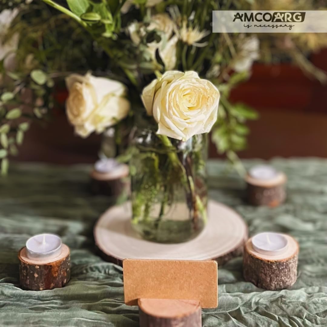 10 Pcs Wood slices for centerpieces 6-8 Inch, with 10 Versatile Candle Holders and Card Holders,and 20 Cards. Rustic wooden centerpieces for table for weddings,baby showers,DIY,crafts, party,home deco AMCOARG