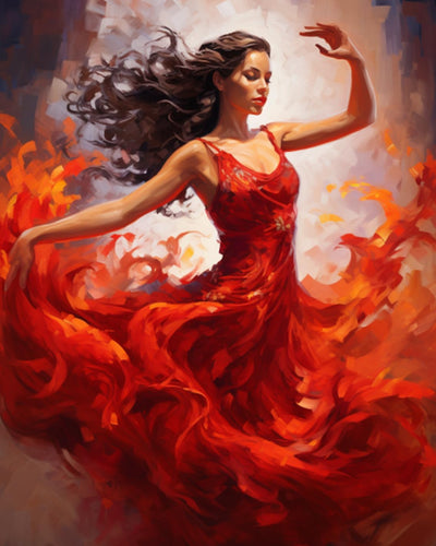 Dancing Woman Oil Painting Paint by Number Kits 16 x 20 inch Canvas Abstract Graffiti Red Dress Female Dancer DIY Painting for Kid Students Adult Beginner with Brushes Acrylic Pigment (without Frame)