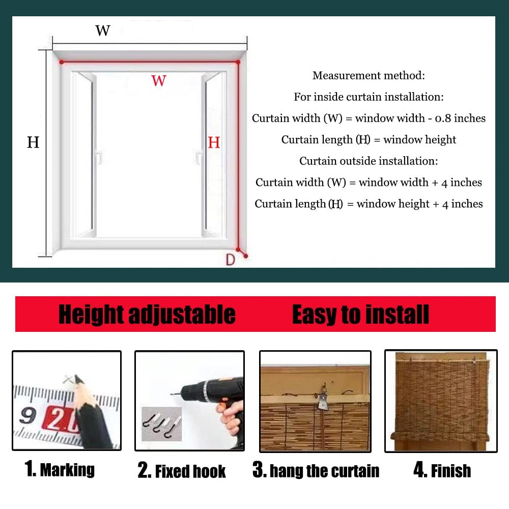 Bamboo Blinds for Patio Sunshades Reed Shade 24 30 34 36 38 40 42 48 56 60 66 Inch Wide Cordless Roman Shades Roller Shades Windows Reed Curtains Anti-UV Bamboo Shades (26.8x17.7x9in : 52" W x 48" H CSXCQM