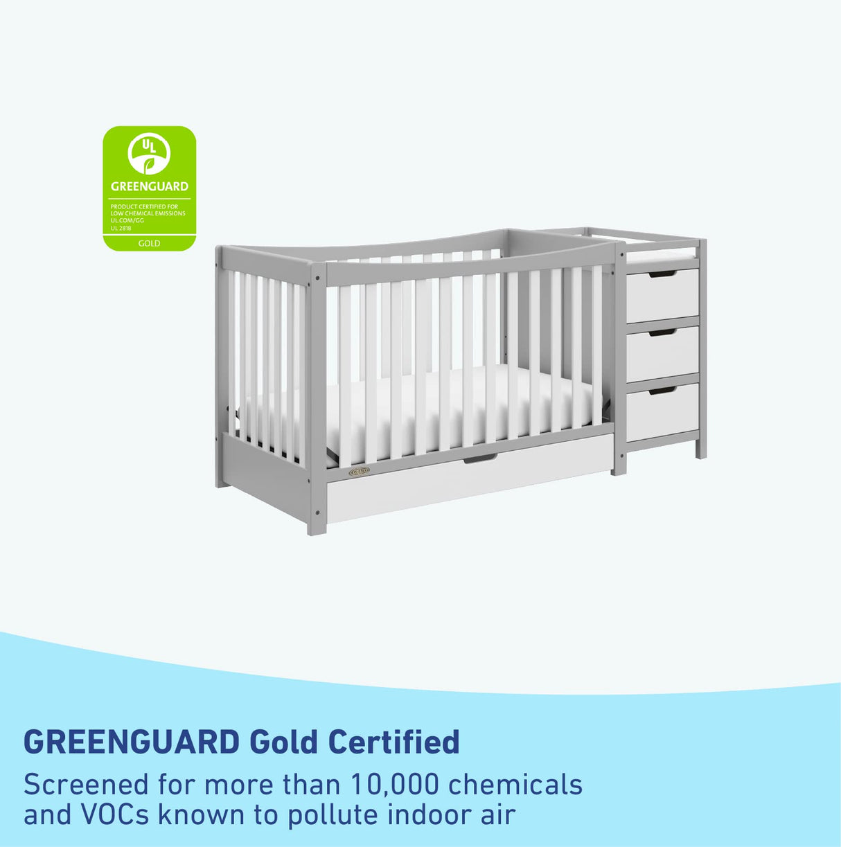 Graco Remi 4-In-1 Convertible Crib & Changer With Drawer (Pebble Gray & White) – GREENGUARD Gold Certified, Crib And Changing-Table Combo, Includes Changing Pad, Converts To Toddler Bed, Full-Size Bed Graco