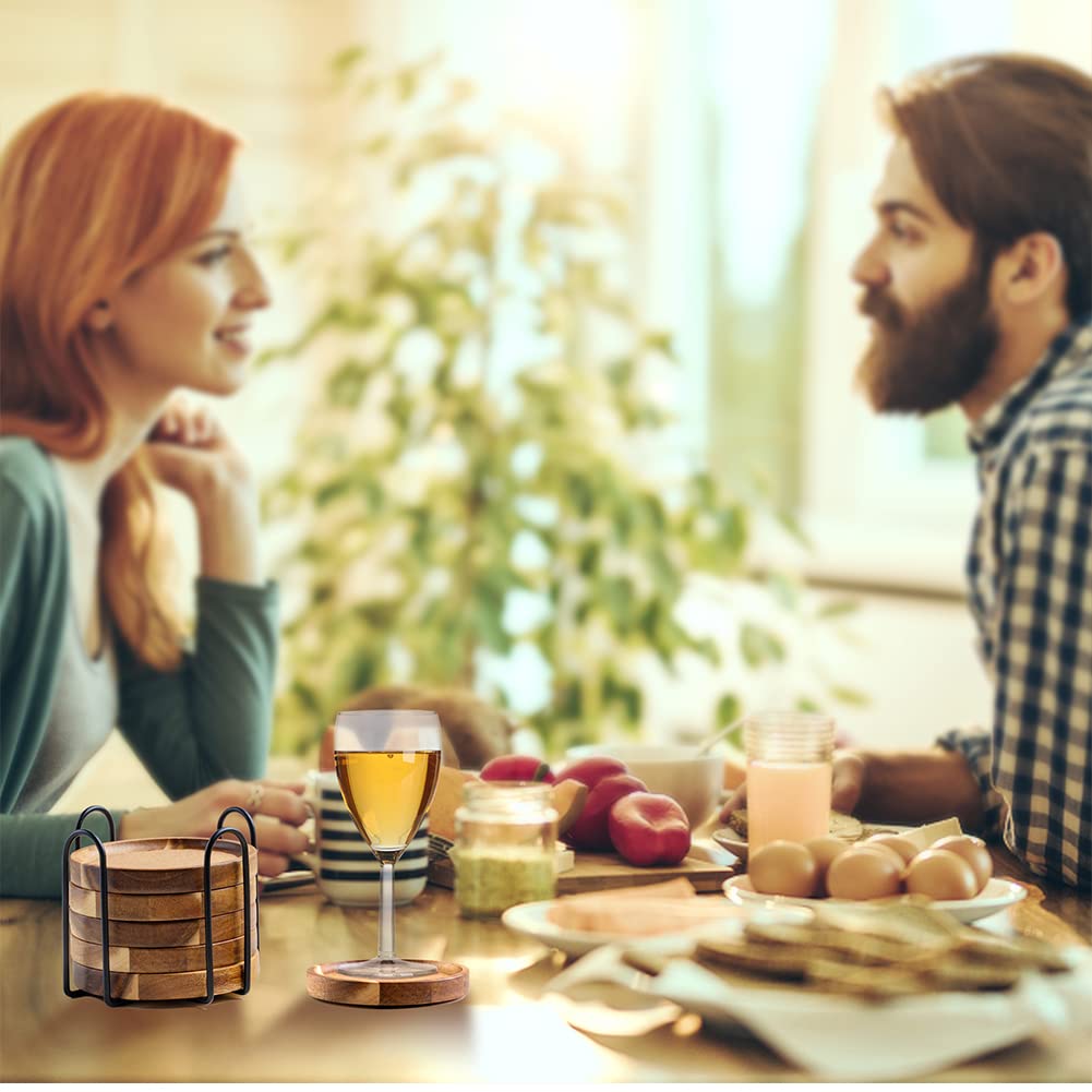 Wood Coasters for Drinks Absorbent with Holder, Acacia Wood Cork Coaster Rustic Coasters for Coffee Table Dining Table Wooden Table Coasters for Farmhouse Desk, Set of 6 WLWNWFT