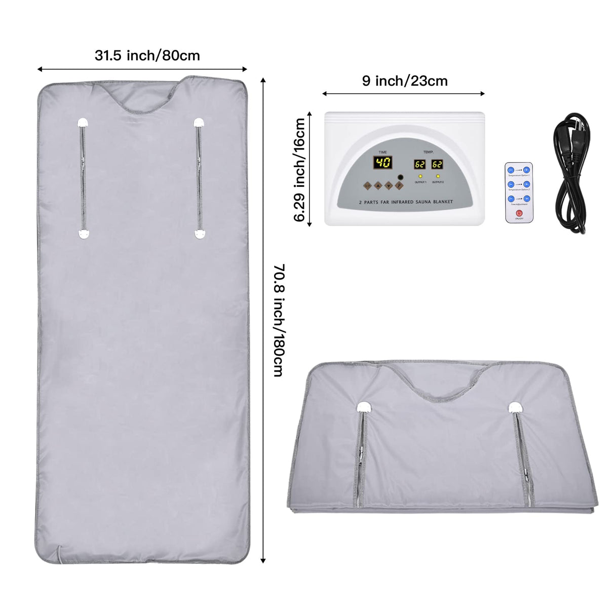 Juilsioa Infrared Sauna Blanket for Fitness and Detox Anti Aging, Length 71" with Remote Control, 2 Zone Temperature Control, Quick Sweating Professional Body Sculpting Home Sauna Juilsioa