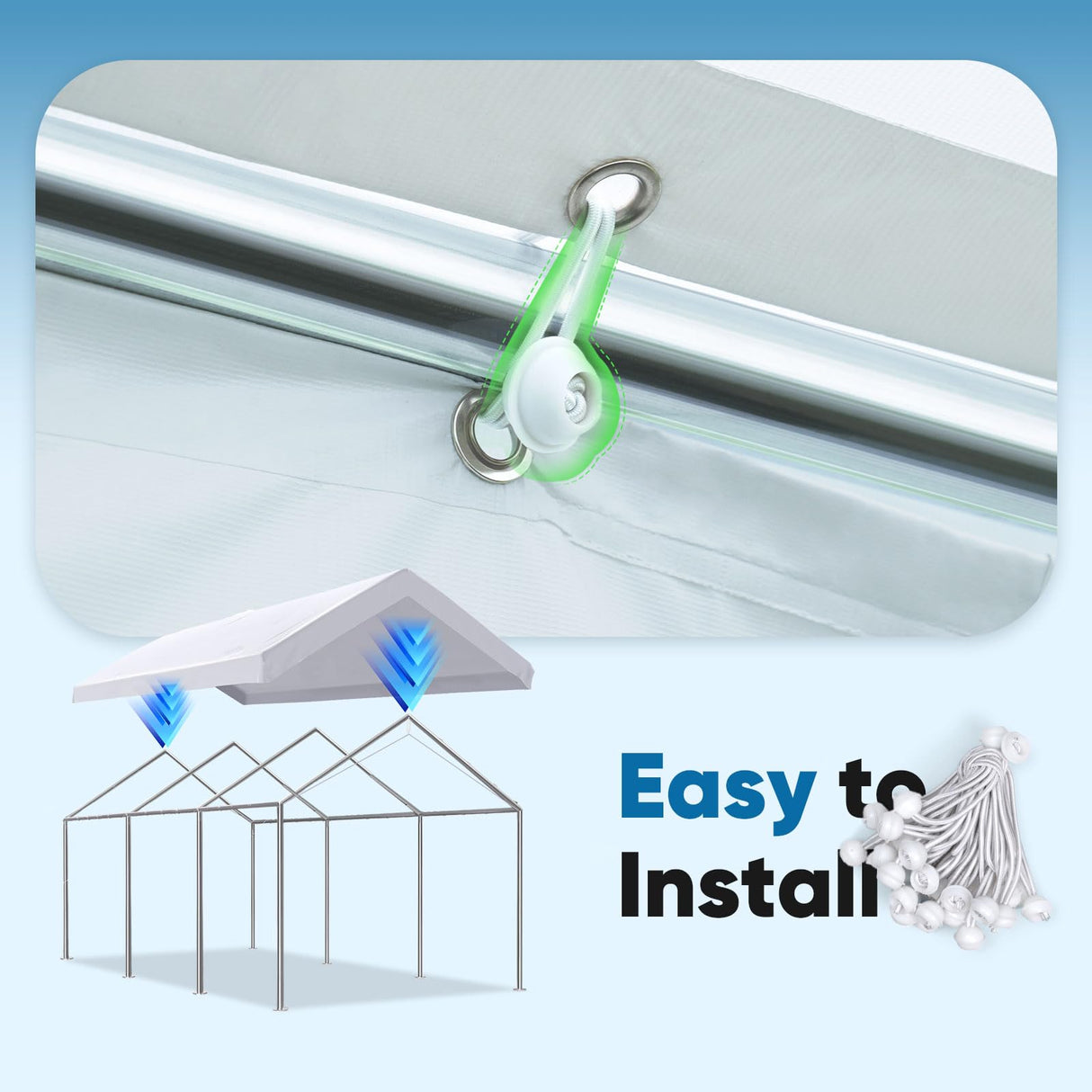 ADVANCE OUTDOOR Replacement Top Cover Tarp for 12x20 ft Carport Canopy with Ball Bungees, White, One Roof Only ADVANCE OUTDOOR