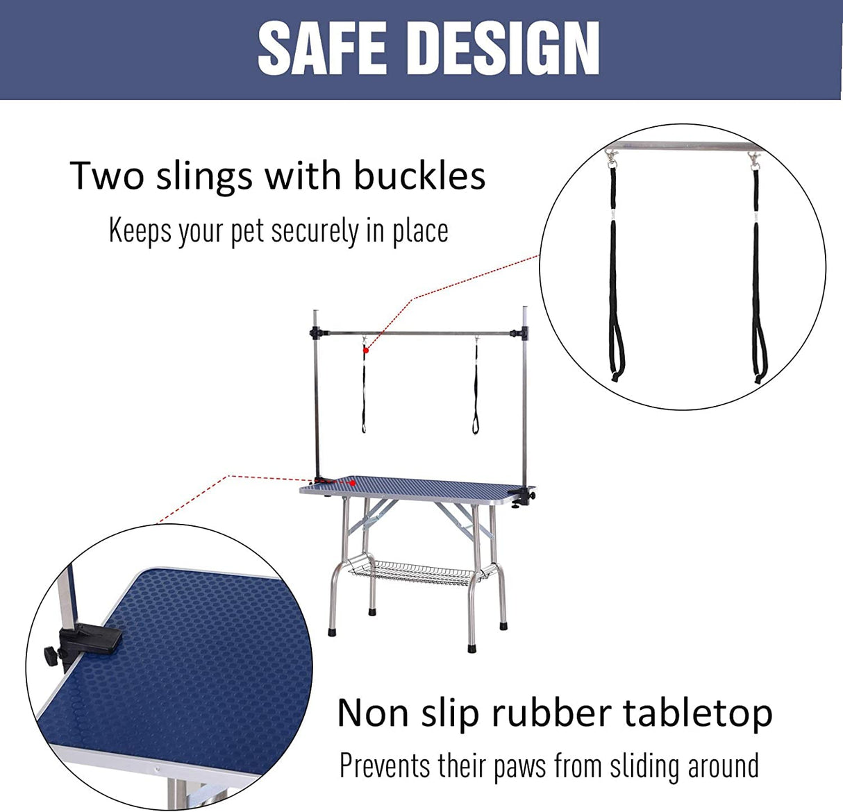 EPIKOIB Pet Dog Grooming Table, Foldable Stainless Steel Pet Drying Grooming Table Up to 330lbs, Professional Bathing Desk for Dogs at Home with Adjustable Overhead Arms, Noose, Mesh Tray, 36''/Blue EPIKOIB