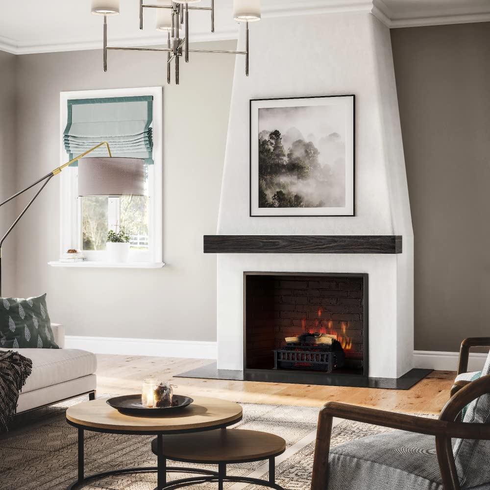 Modern Ember Modern Rustic 60 Inch Wood Mantel Shelf in Charcoal Black Stowe, Wall-Mounted Shelf with Dark Hand Brushed Sand Groove Pattern; for Fireplaces, Hearths & Décor Modern Ember