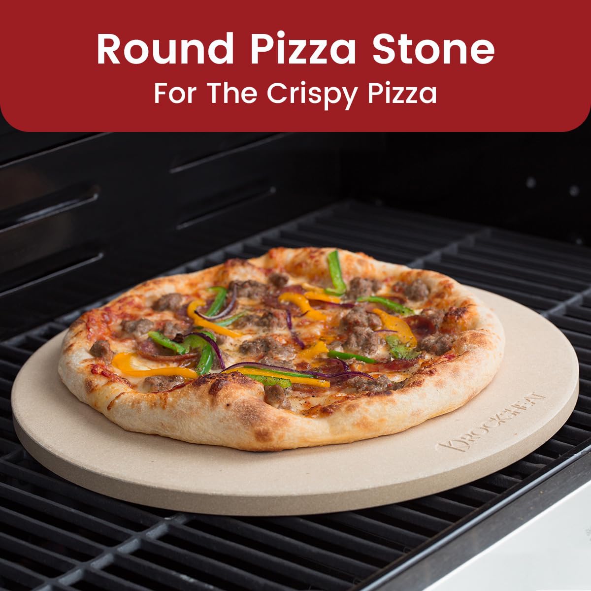 K ROCKSHEAT Pizza Stone Round 16 Inch for Grill and Oven, Large Cordierite Baking Stone for Bread, Safe Circular Cooking Stone for Grill 16", Easy to Clean K ROCKSHEAT