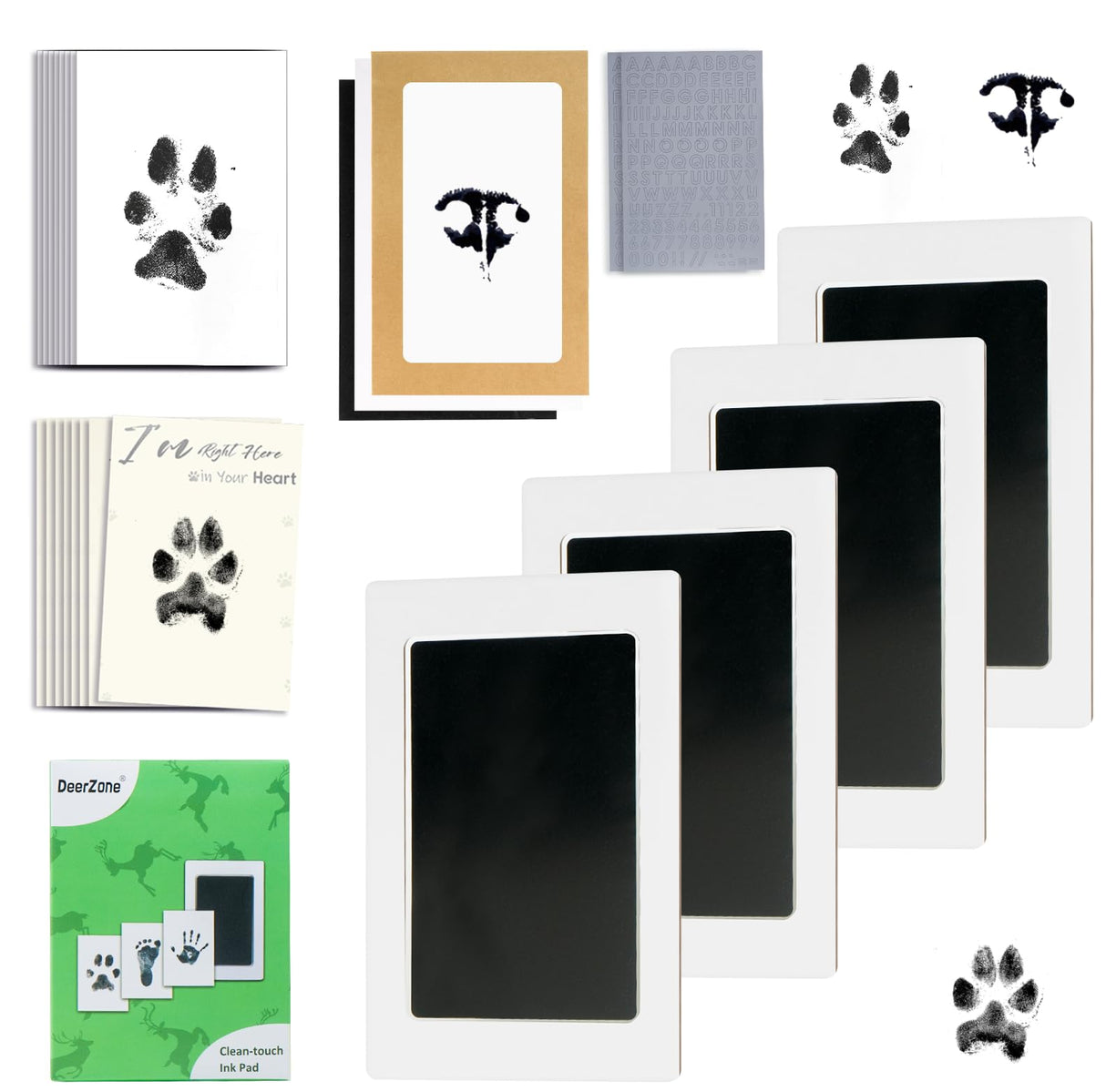 DeerZone Inkless Paw Print Kit,Dog Paw Print Kit,Dog Nose Print Kit,Clean Touch Ink Pads and Imprint Cards,Pet Paw Print Impression Kit for Dogs Cats Footprint Keepsake DeerZone