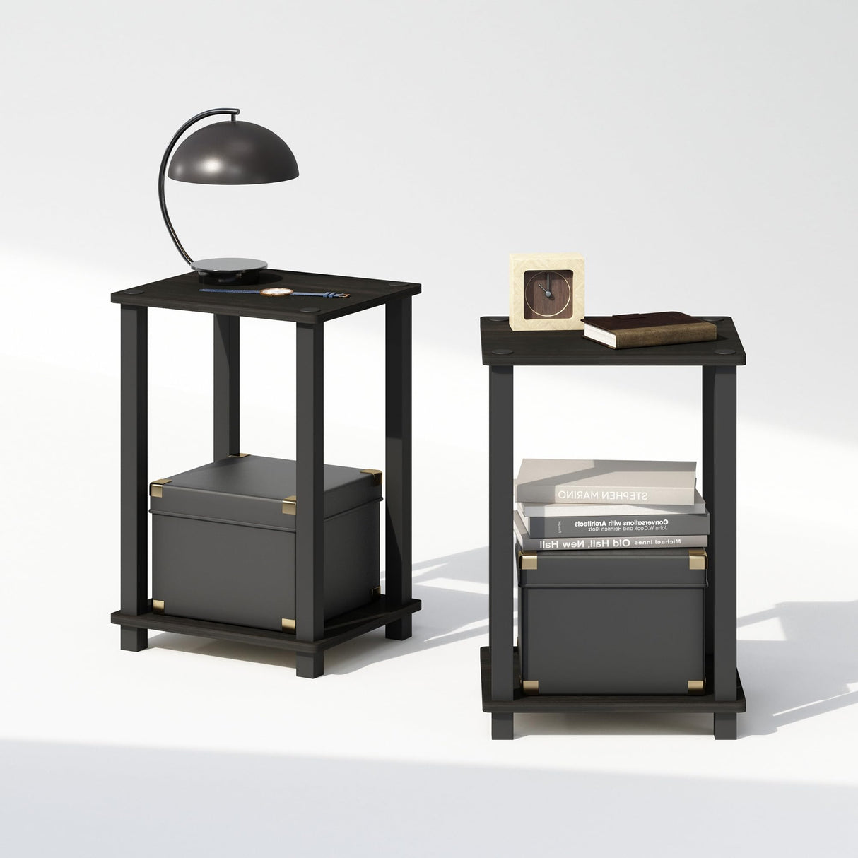 Furinno Simplistic Compact Bedside Table, Nightstand, Espresso/Black, Set of 2 Furinno