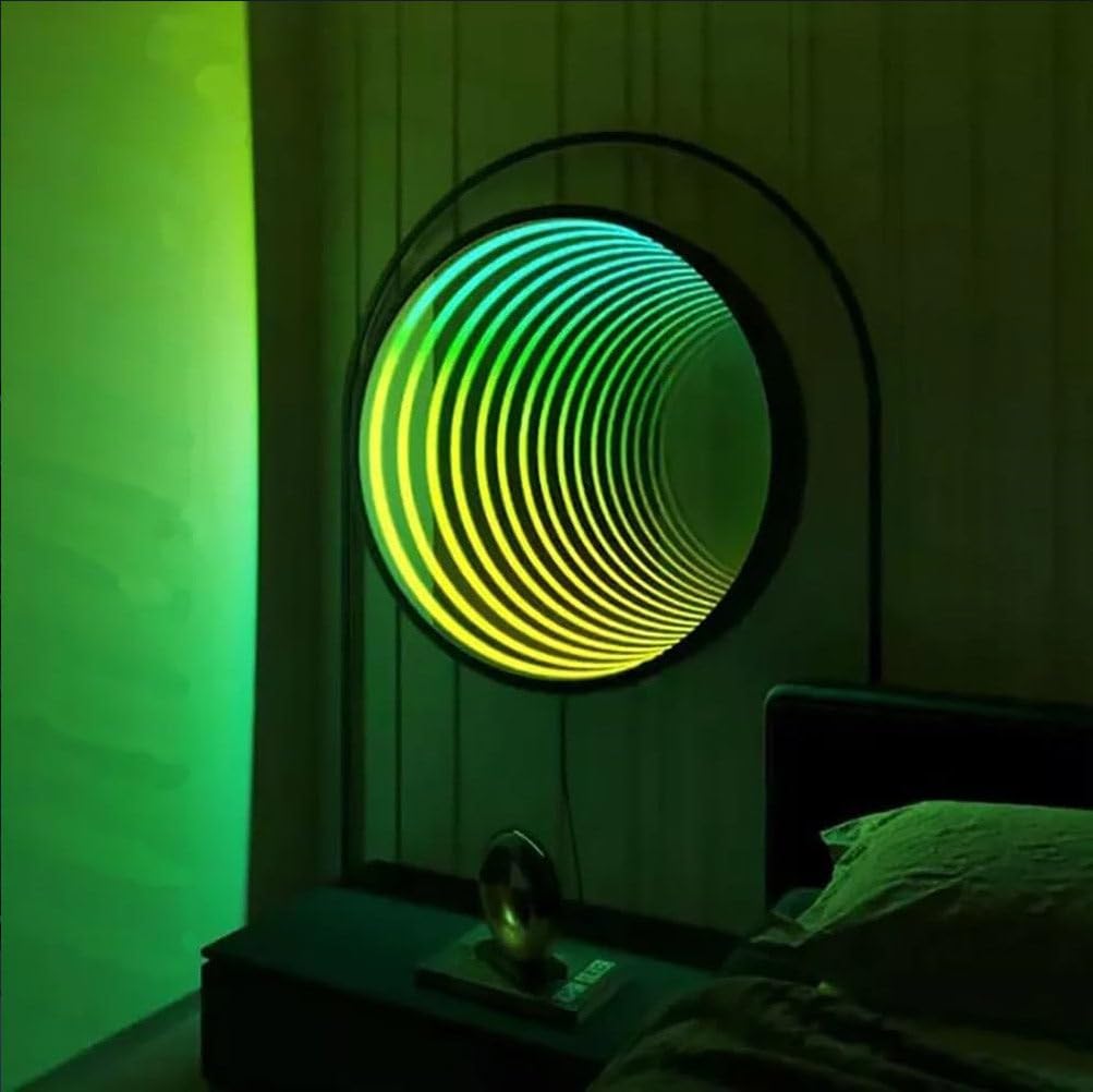 3D Mirror Tunnel Light, Infinity Mirror Tunnel Lamp, Infinity Square Mirror, Sensory Mirror Tunnel Night Light, LED Infinity Mirror Tunnel Lamp, Infinity Lamp Tunnel Mirrors Wall,Circle-30cm Generic