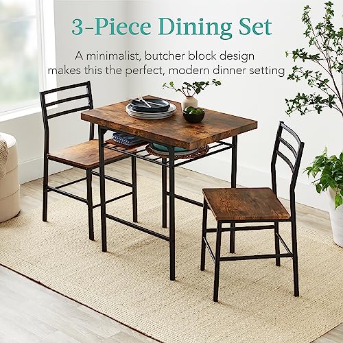 Best Choice Products 3-Piece Modern Dining Set, Space Saving Dinette for Kitchen, Dining Room, Small Space w/Steel Frame, Built-in Storage Rack - Medium Brown/Black Best Choice Products