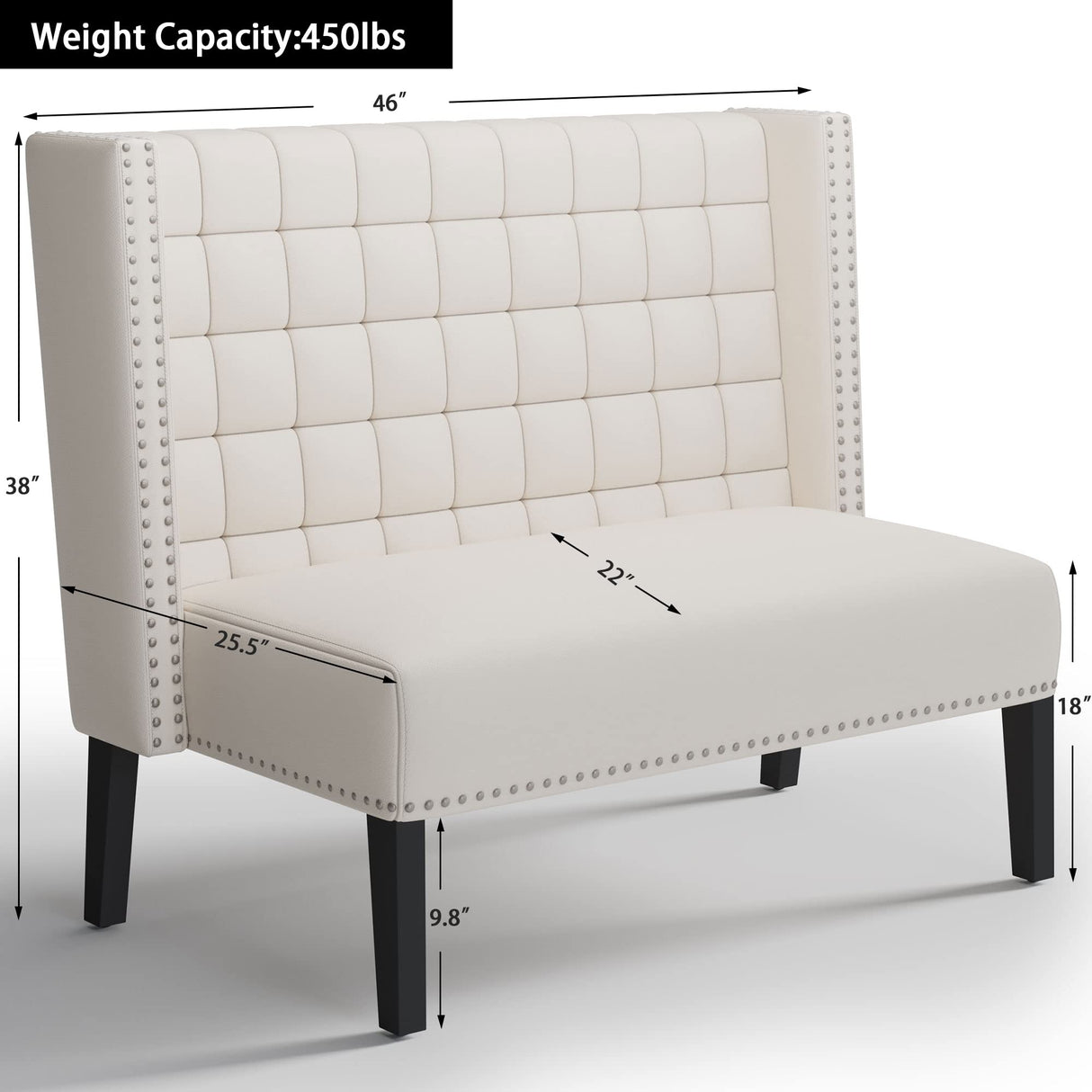 Andeworld Modern Loveseat Settee Bench Sofa Couch, Upholstered Banquette Dining Bench with Back for Dining Living Room Hallway or Entryway Seating,White Andeworld