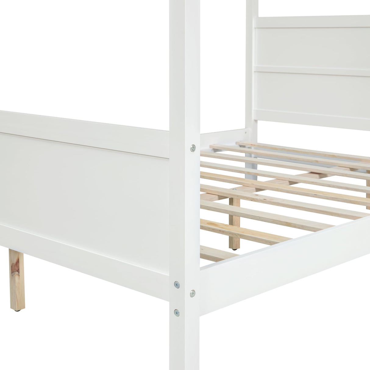 Harper & Bright Designs Queen Size Canopy Bed Frame, Wooden Queen Platform Bed with Headboard, Slat Support and Footboard, No Box Spring Needed (Queen, White) Harper & Bright Designs
