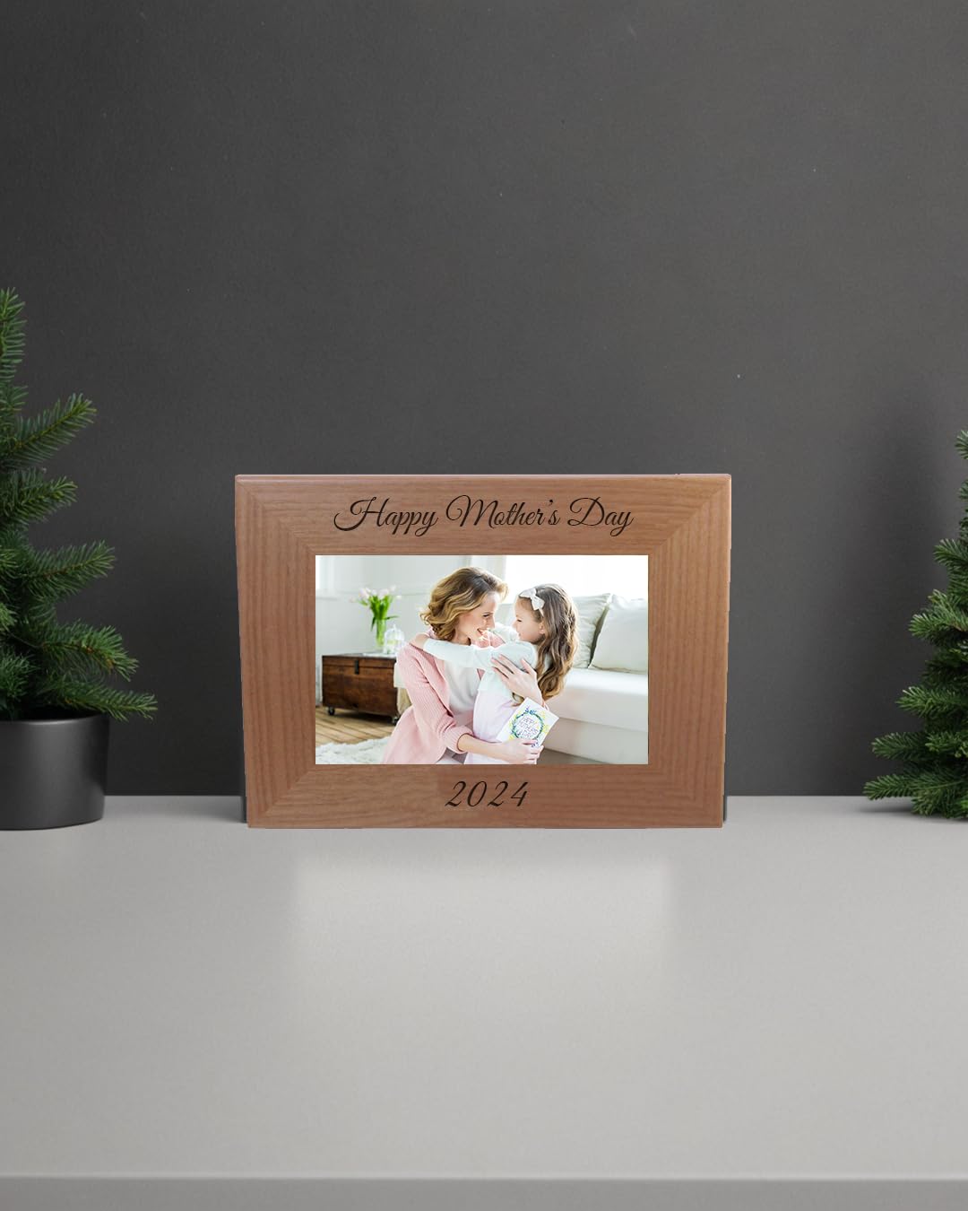Personalized Add Your Custom Text Hanging/Tabletop Wall Natural Alder Wood Picture Photo Frame Customizable (4x6-inch Horizontal) CustomGiftsNow