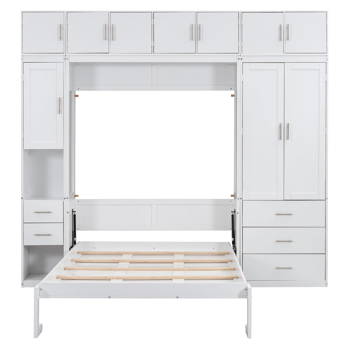 Harper & Bright Designs Full Size Murphy Bed Cabinet Wall Bed Chest with Storage Shelves, Drawers and Built-in Wardrobe Wood Murphy Bed Frame for Home Office or Small Room - White Harper & Bright Designs