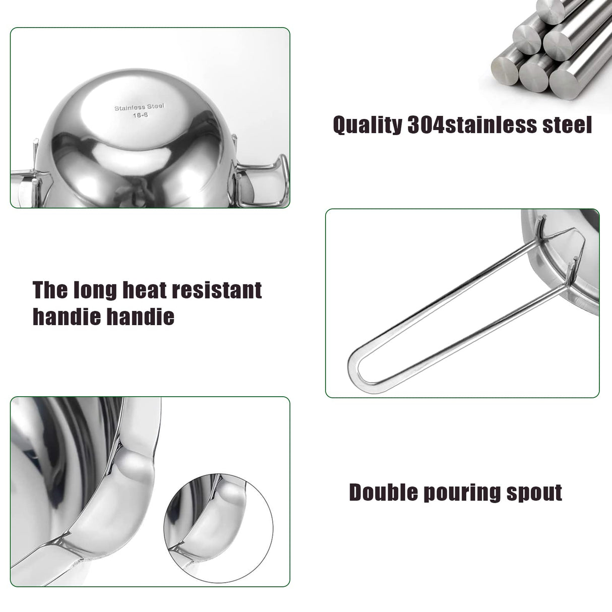 Double Boiler Pot Set for Melting Chocolate, Butter, Cheese, Caramel and Candy - 18/8 Steel Melting Pot, 2 Cup Capacity, Including The 1000ml and 600ml Capacity… Sysmie