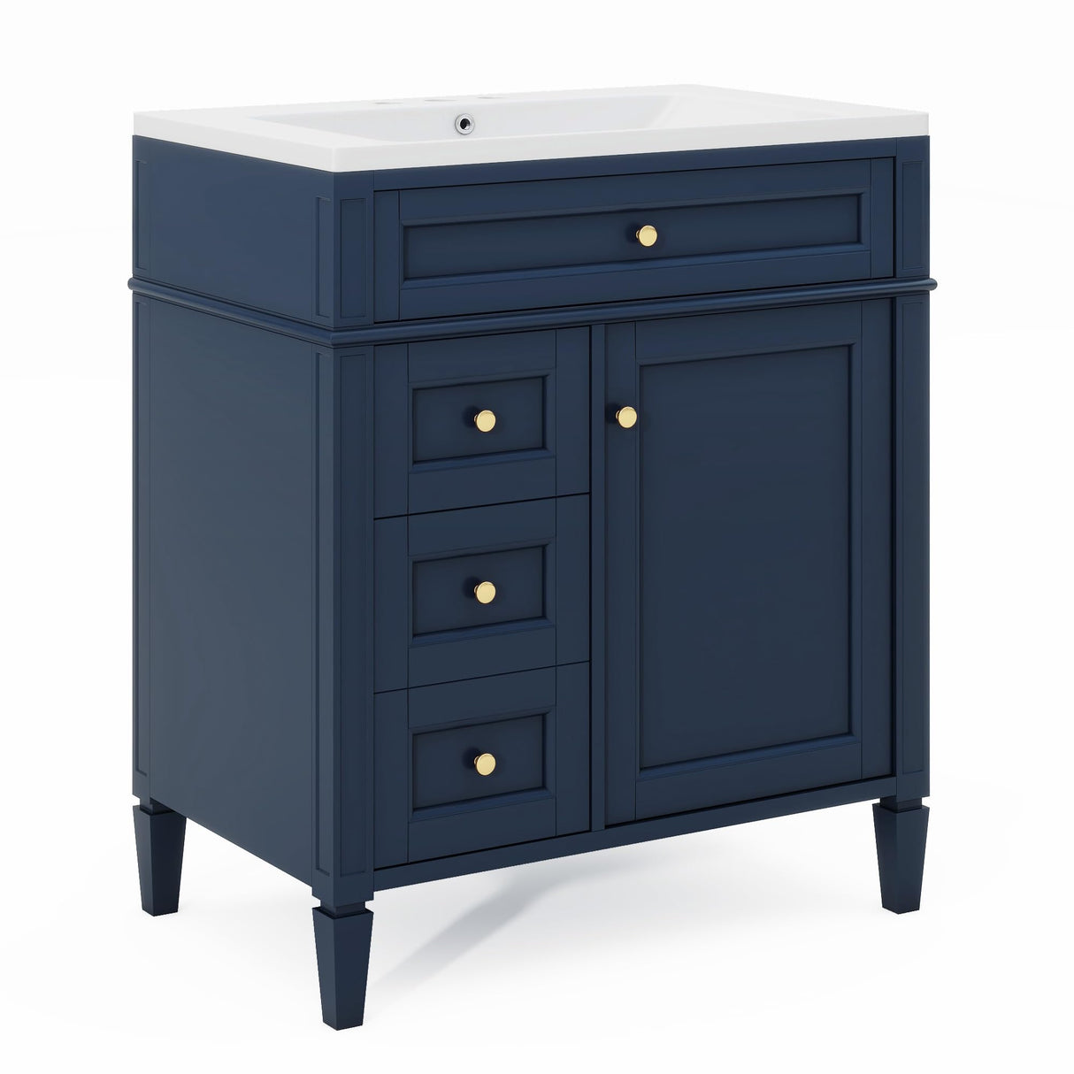 Jeffski 30" Floor Bathroom Vanity with Top Sink, Modern Bathroom Cabinet Vanities with 2 Drawers, Adjustable Shelf and A Tip-Out Drawer, Single Sink Combo Set Bathroom Vanity, Navy Blue Jeffski