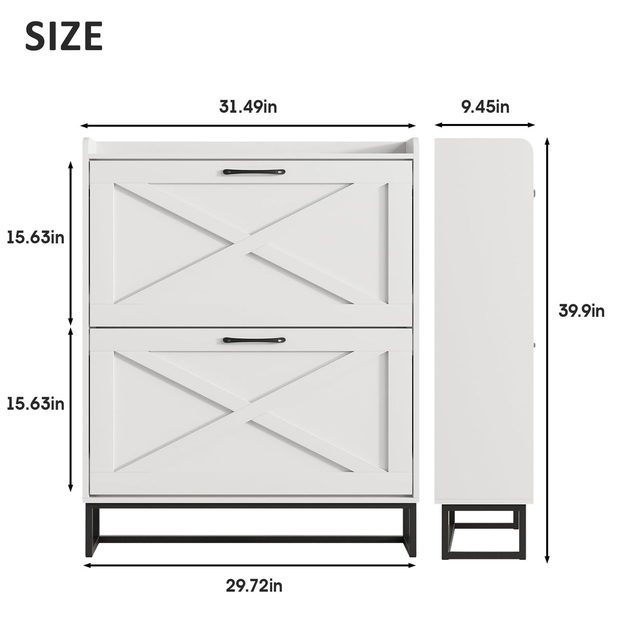 Maupvit Shoe Cabinet with 2 Flip Drawers, Freestanding Shoe Cabinet Organizer with Metal Legs, Shoes Storage Cabinet for Entryway, Narrow Shoe Rack Cabinet, White Maupvit