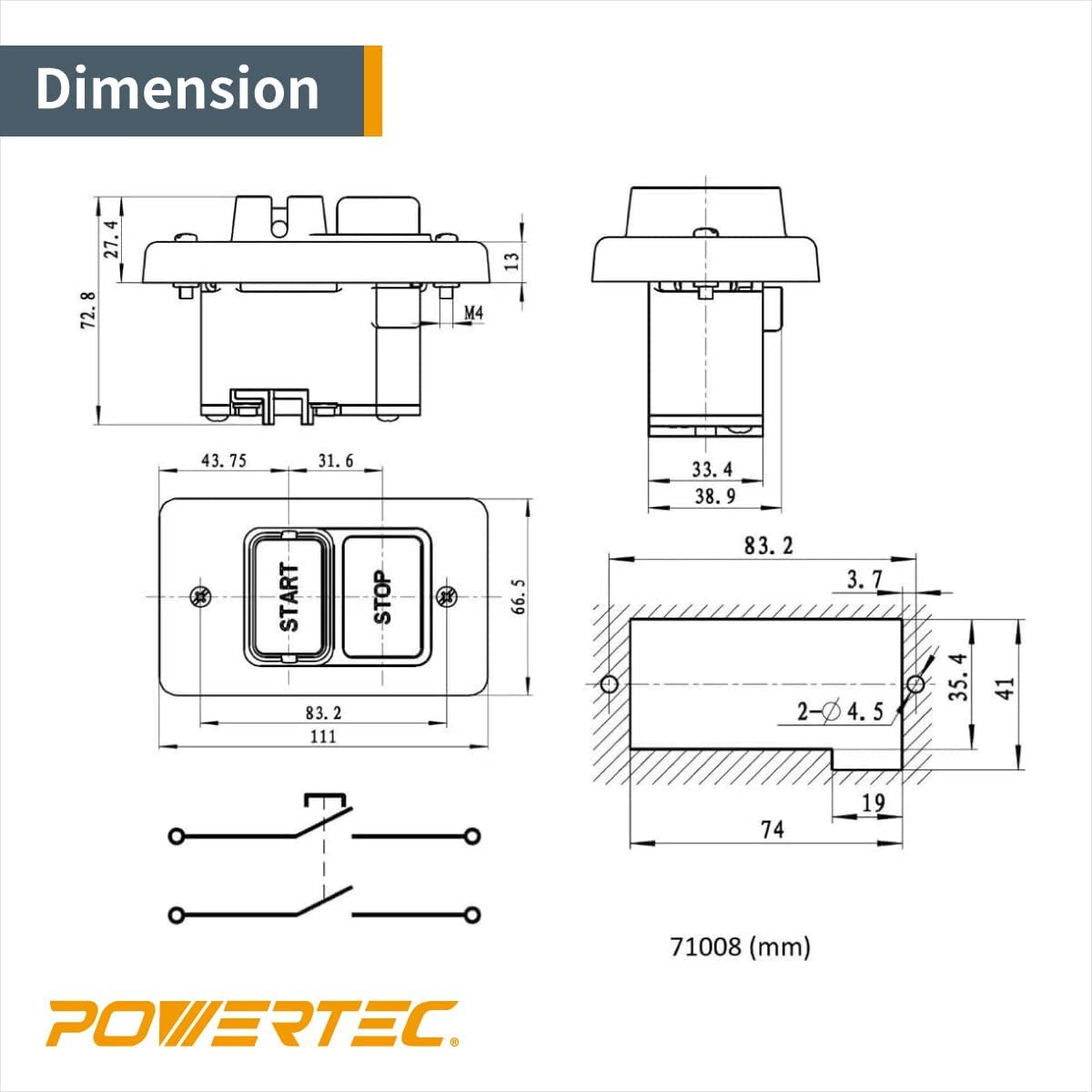 POWERTEC 71008 110/220V Single Phase On/Off Switch, 3HP, fits Table Saw, Router Table, Drill Press, Bench Saw, Band Saw POWERTEC