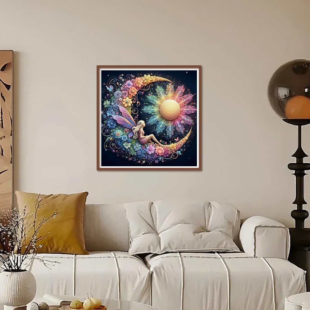 Kulvci Sun and Moon Diamond Painting Kits for Adults, Round Full Drill Diamond Art Kits, 5D DIY Diamonds Crafts for Home Wall Decoration Gifts 12×12Inch Kulvci